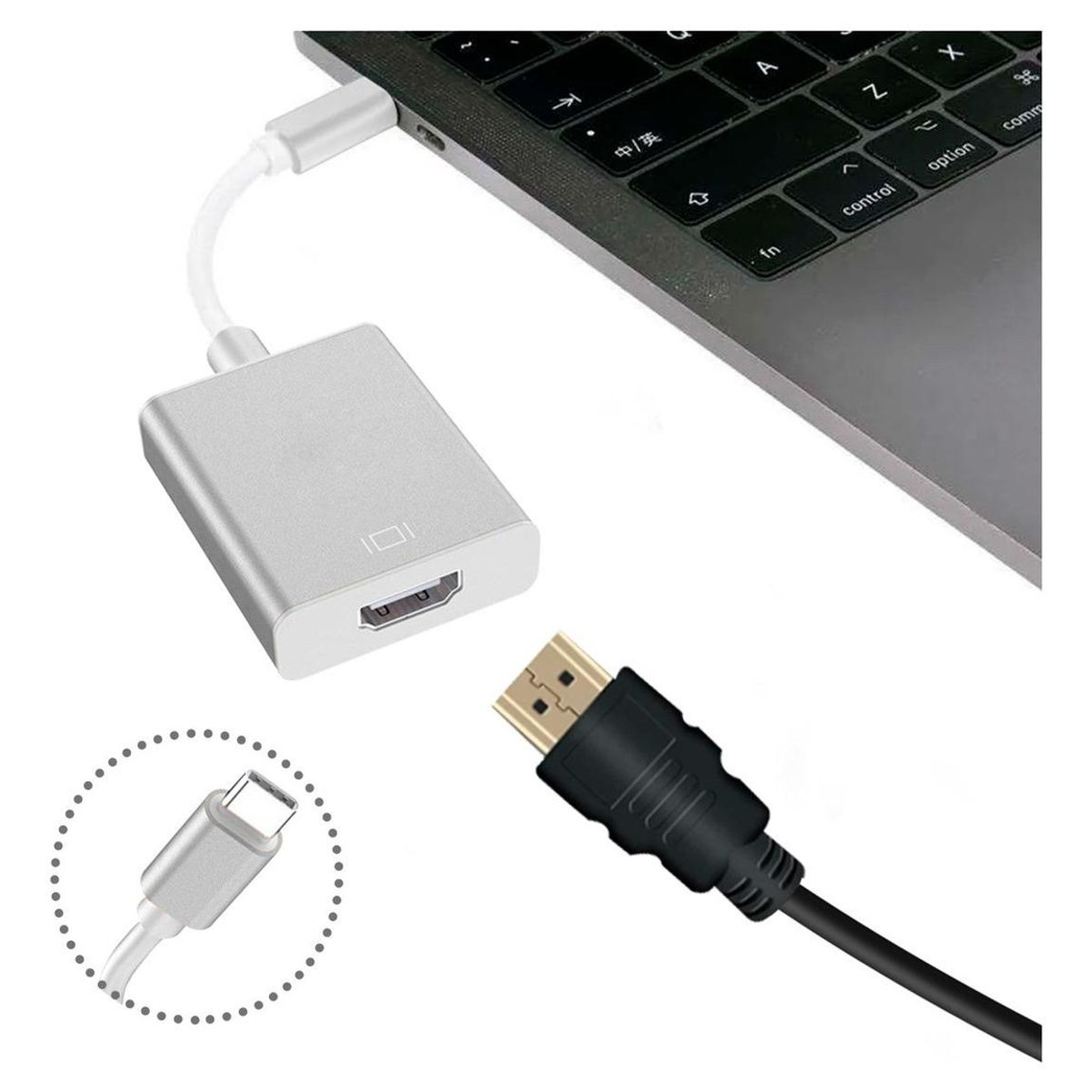 GENERICO - Adaptador USB Tipo C a HDMI 4K Full HD 1080p