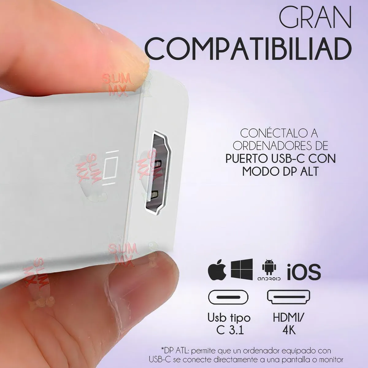 GENERICO - Adaptador USB Tipo C a HDMI 4K Full HD 1080p