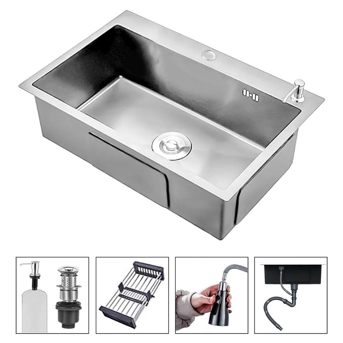 GENERICO - Lavaplatos sobrepuesto de acero inoxidable 55x45cm con dispensador