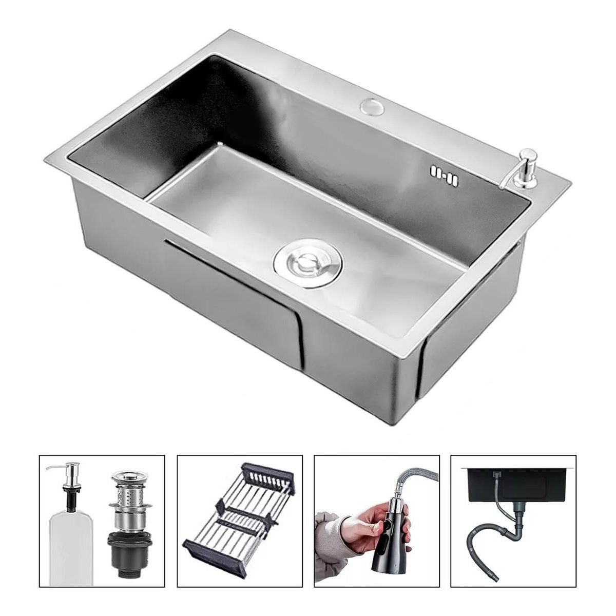 GENERICO - Lavaplatos sobrepuesto de acero inoxidable 55x45cm con dispensador