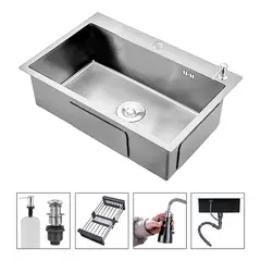 GENERICO - Lavaplatos sobrepuesto de acero inoxidable 55x45cm con dispensador