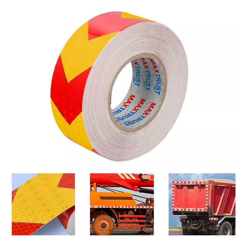 GENERICO - Cinta Reflectante Bicolor Flecha Amarillo Rojo 5cm x 25m