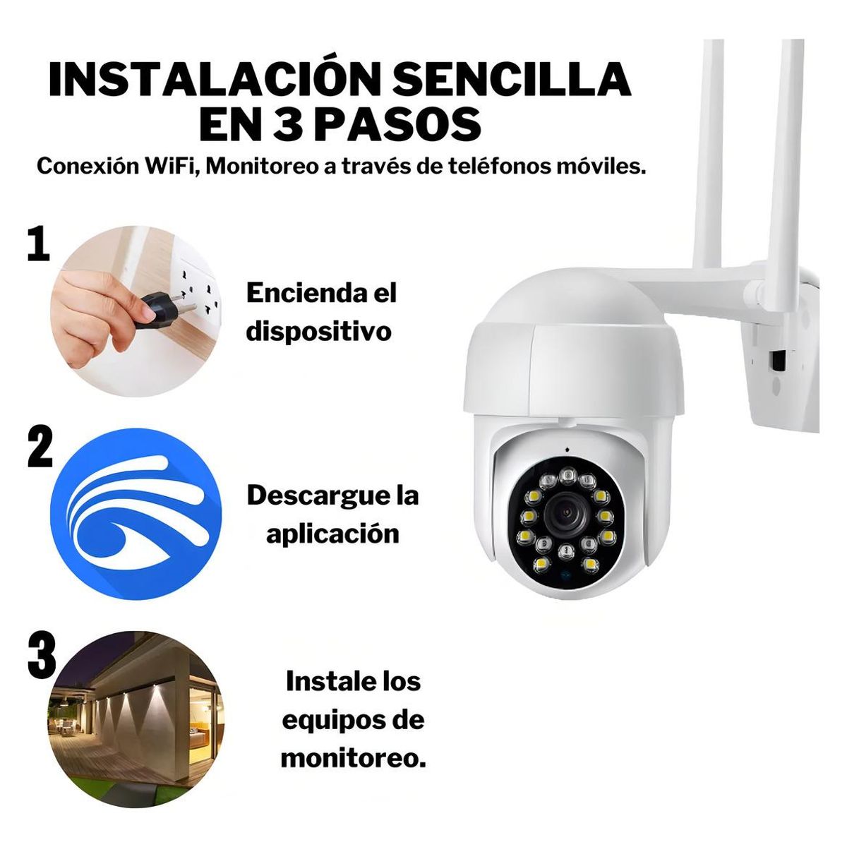 GENERICO - Cámara de Seguridad WiFi Inalambrica 1080p con Visión Nocturna.