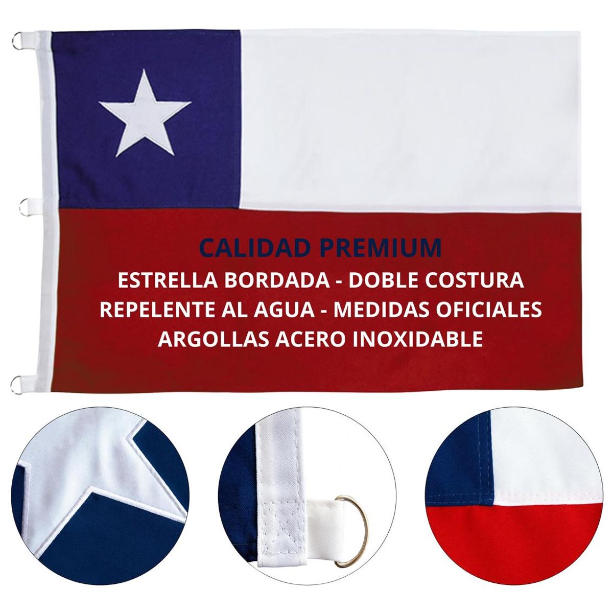 GENERICO - Bandera Chilena Tricolor 90x135 cm con Doble Costura