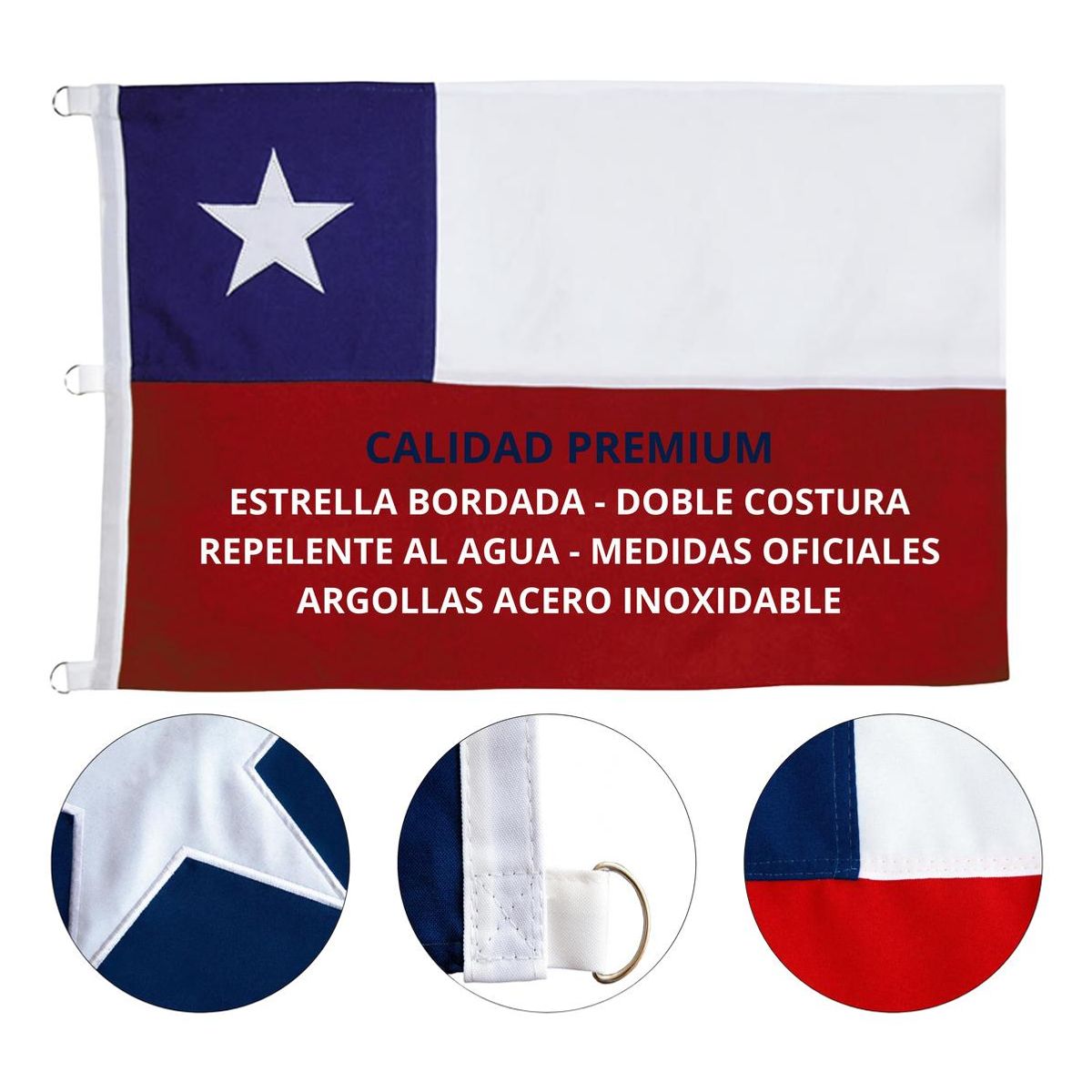 GENERICO - Bandera Chilena Tricolor 90x135 cm con Doble Costura