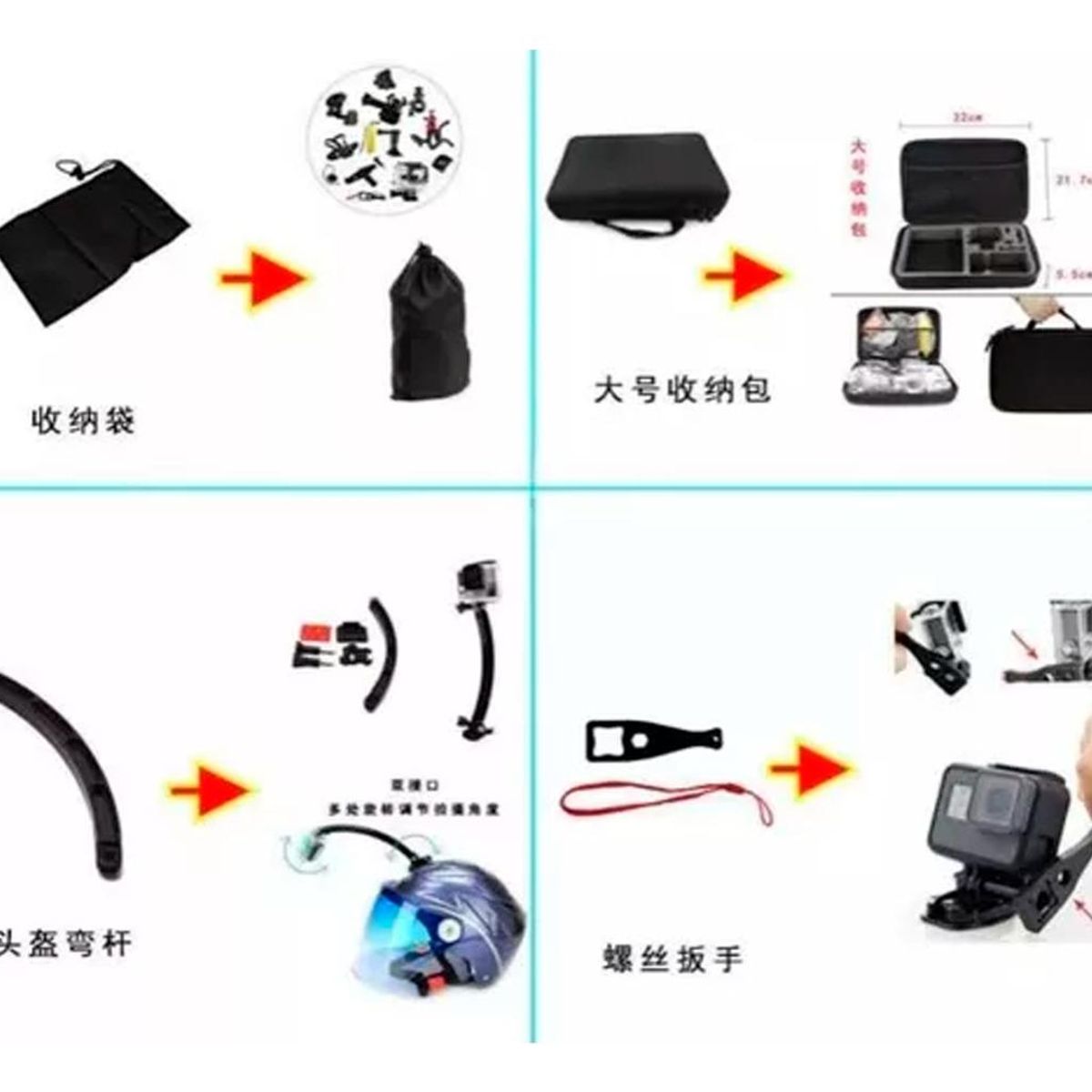 GENERICO - Kit Completo de 50 Accesorios para Cámara GoPro