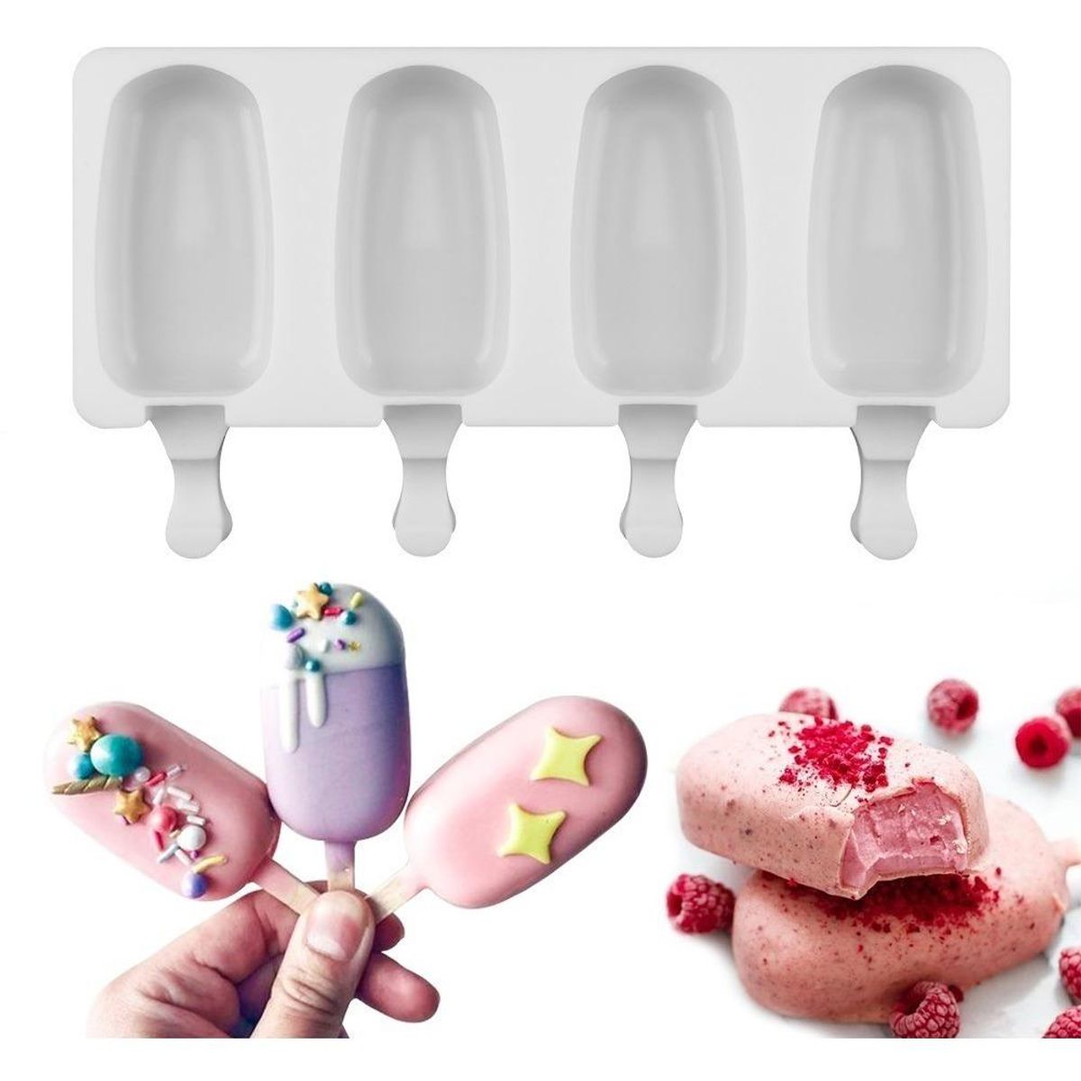 GENERICO - Molde de Silicona Rectangular para Helados de 4 Cavidades
