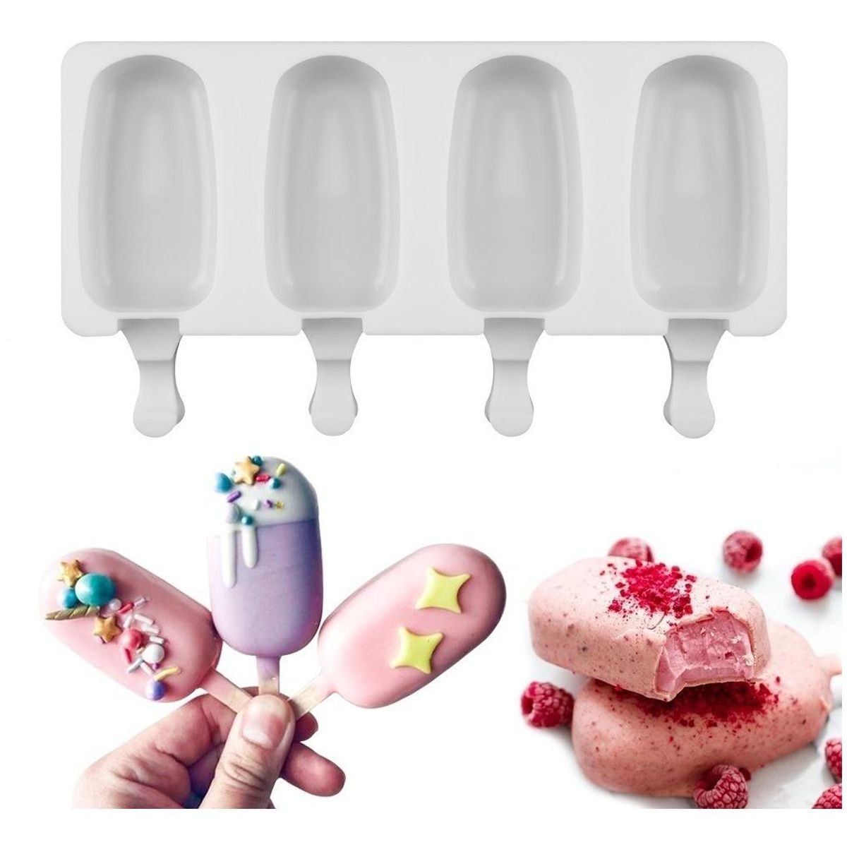 GENERICO - Molde de Silicona Rectangular para Helados de 4 Cavidades