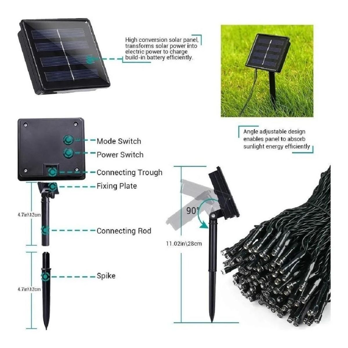 GENERICO - Pack 2 Guirnaldas Solares para Jardín 11m 100 LEDs