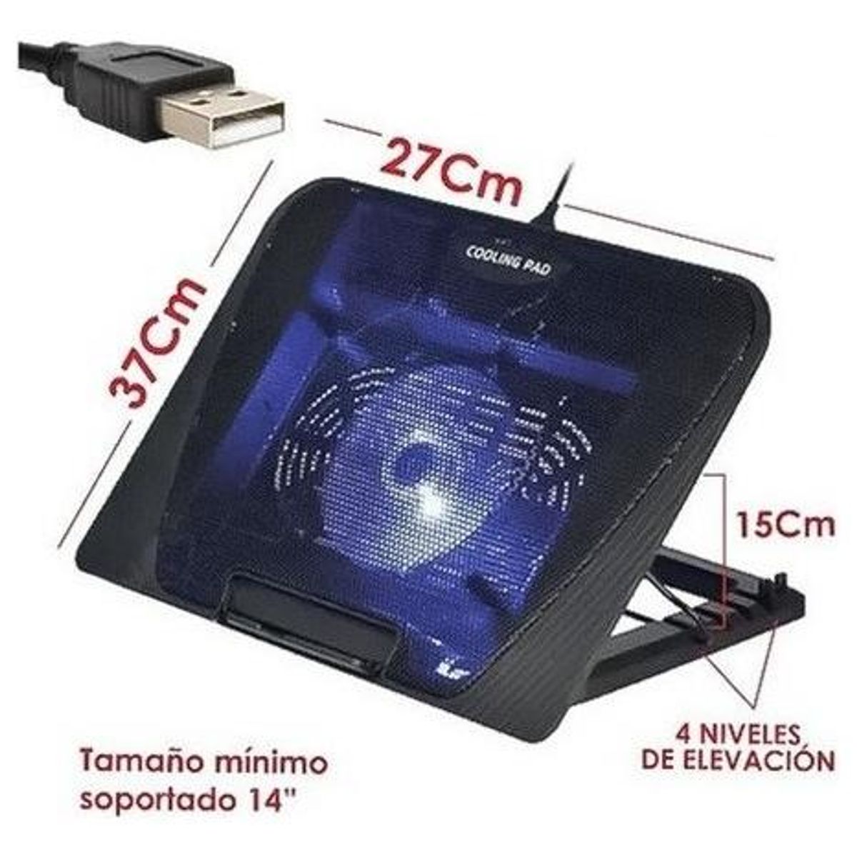 GENERICO - Ventilador Base Gamer N151 Ajustable con Luz LED Azul