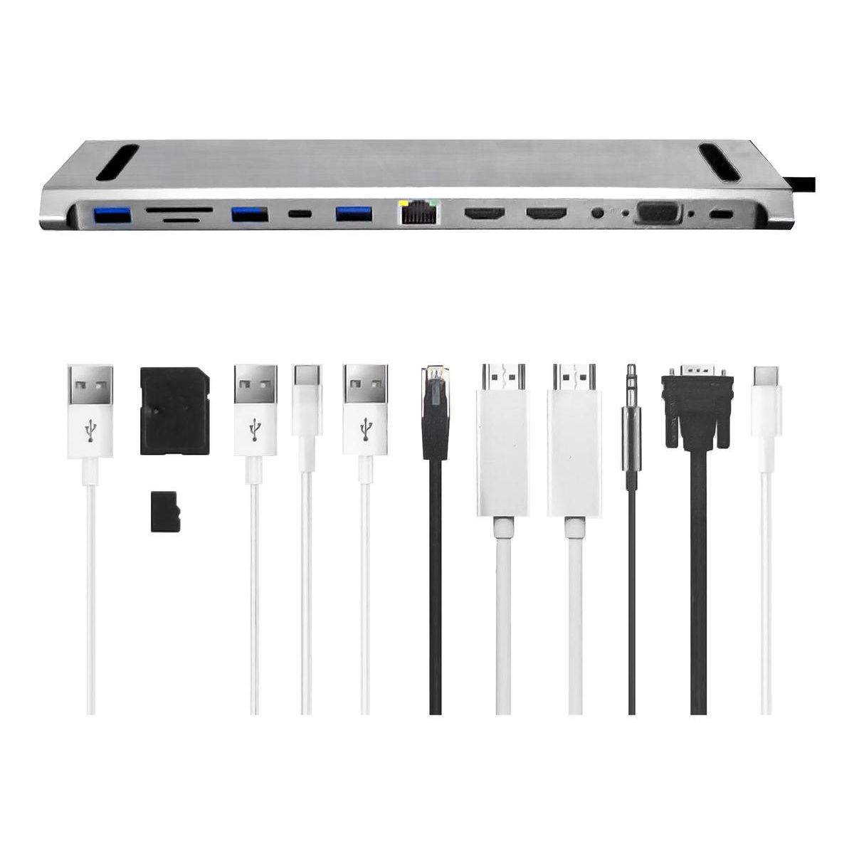 GENERICO - Hub USB Tipo C 11 en 1 para Notebook con HDMI y Ethernet