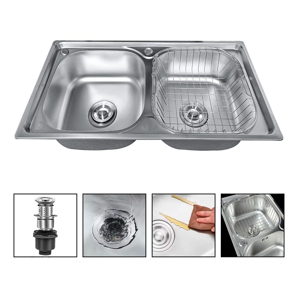 GENERICO - Lavaplatos Doble Empotrado de Acero Inoxidable 78x43 cm