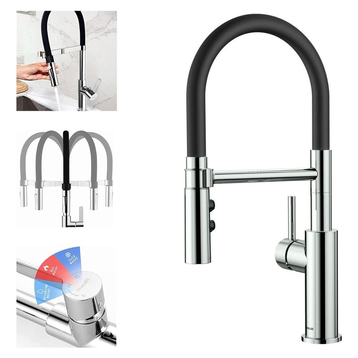GENERICO - Grifo de Cocina con Cuello Flexible en Acero Inoxidable