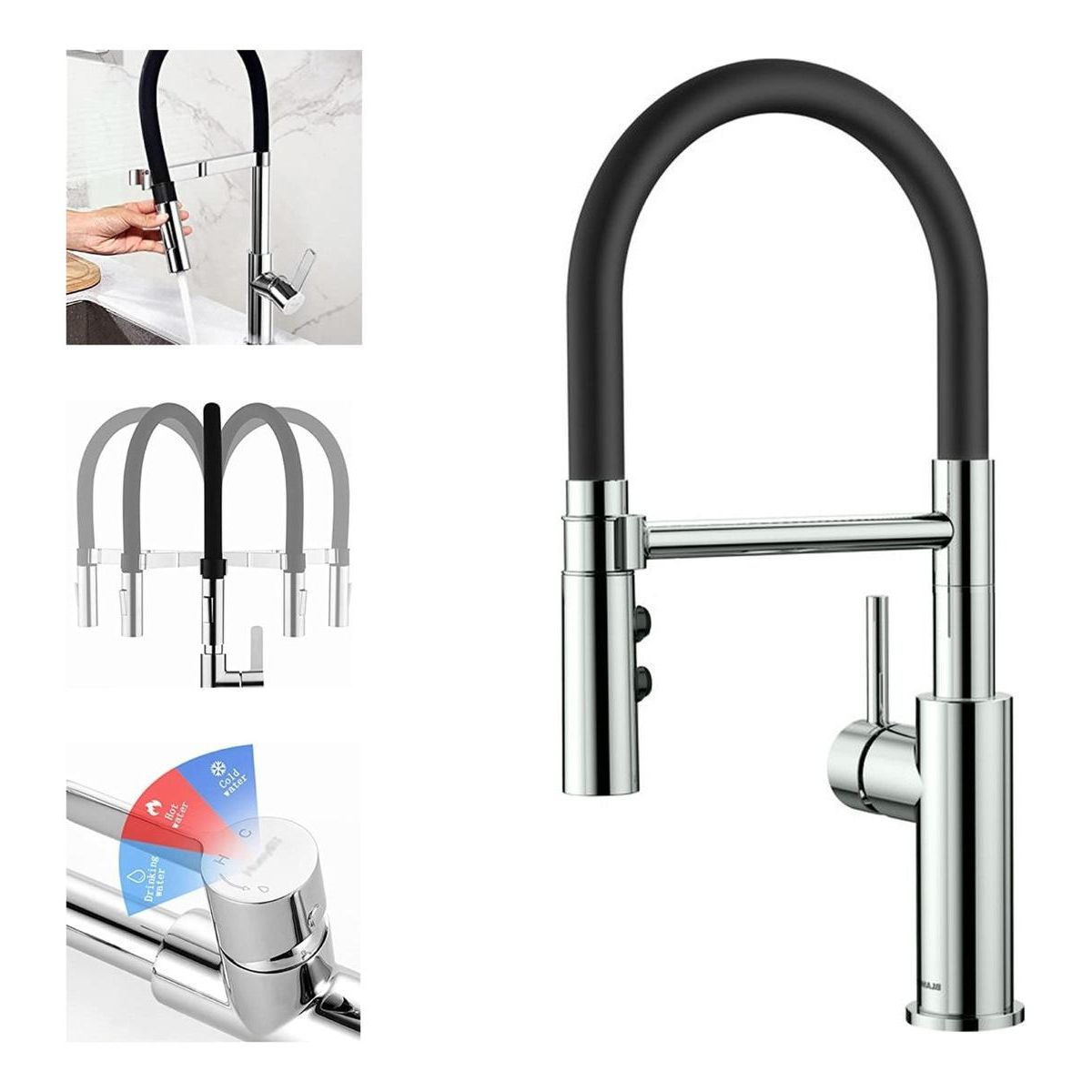 GENERICO - Grifo de Cocina con Cuello Flexible en Acero Inoxidable