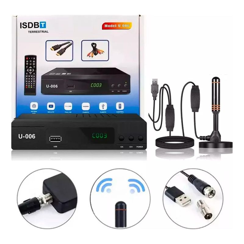 GENERICO - Decodificador TV Digital Full HD con Antena Potenciadora