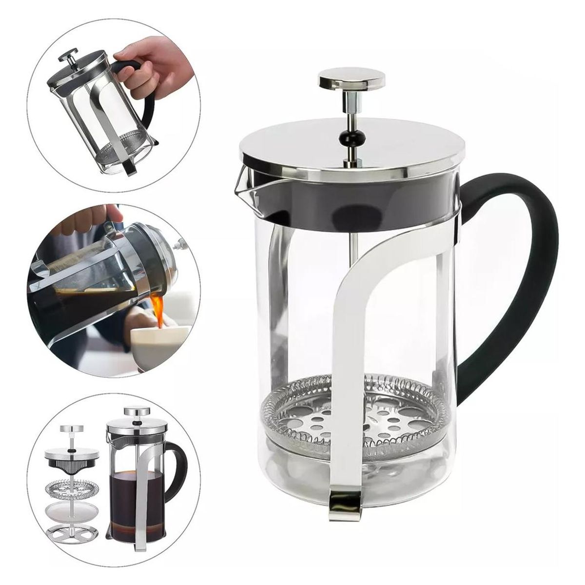 GENERICO - Cafetera Prensa Francesa de Vidrio y Acero Inoxidable 1L