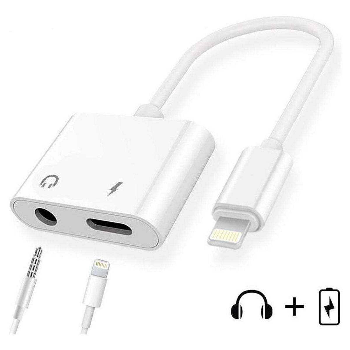 GENERICO - Adaptador de Audífonos Lightning a 35 mm para iPhone Blanco
