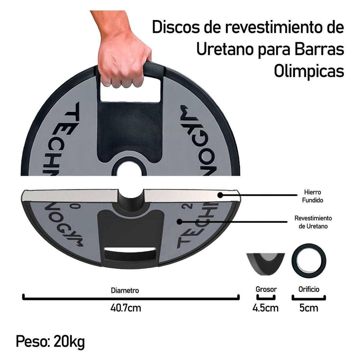 GENERICO - Disco Olímpico Profesional Engomado 20kg para Entrenamiento