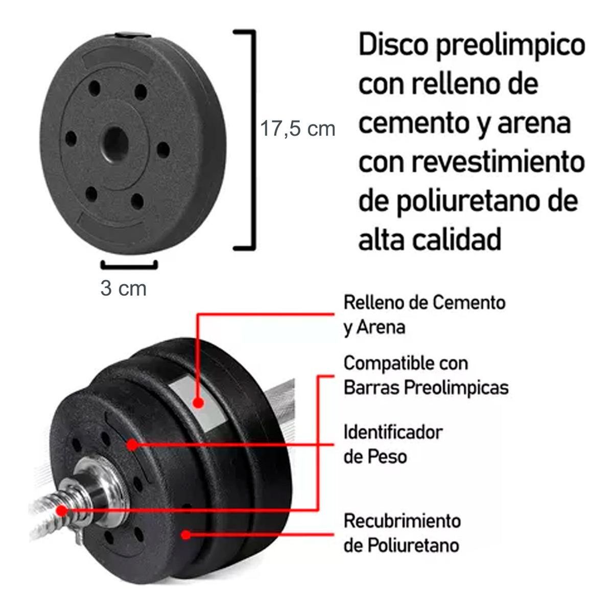 GENERICO - Set de 2 Discos Preolímpicos de 1.25kg en PVC