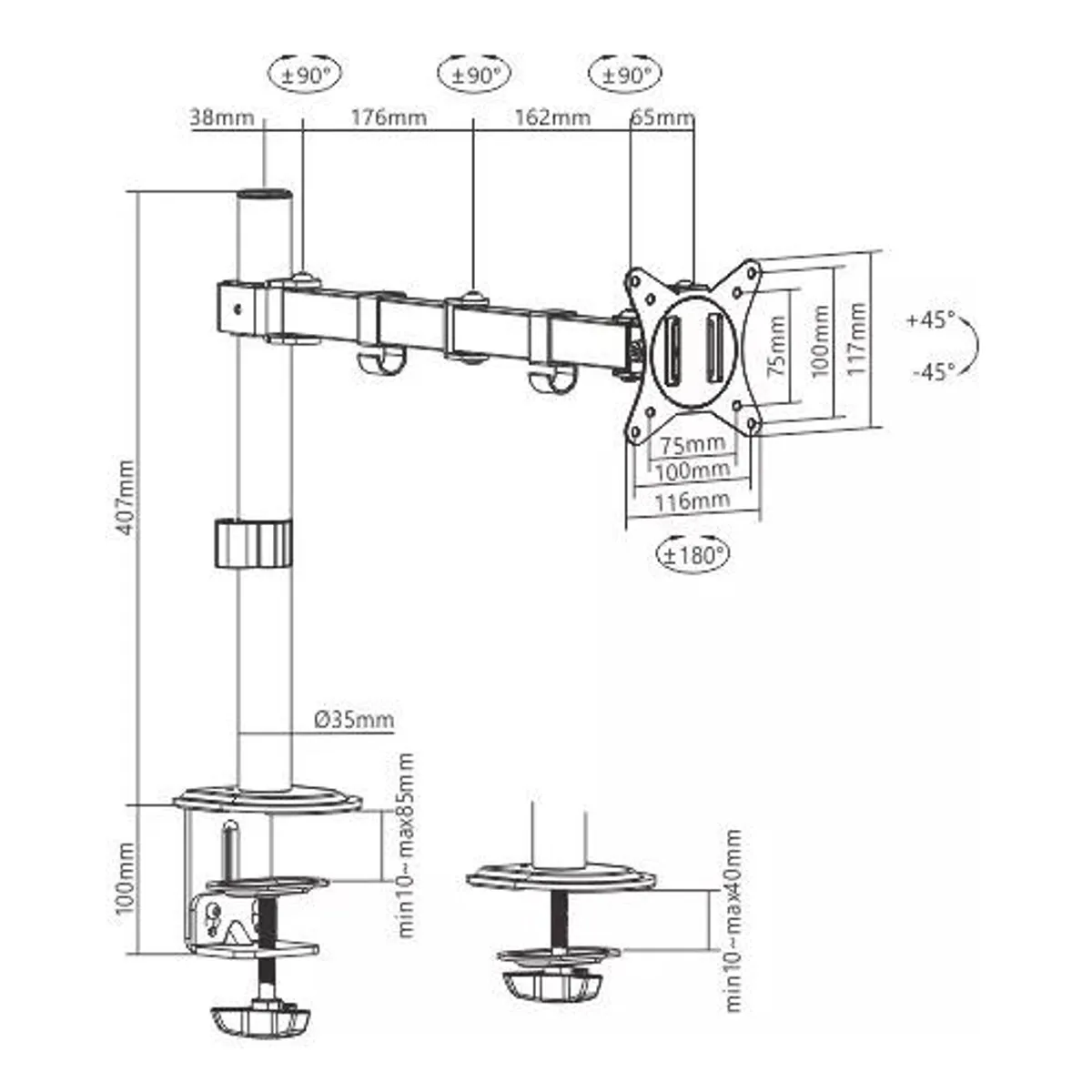 GENERICO - Soporte para Monitor de Escritorio Ajustable 13-27 Pulgadas