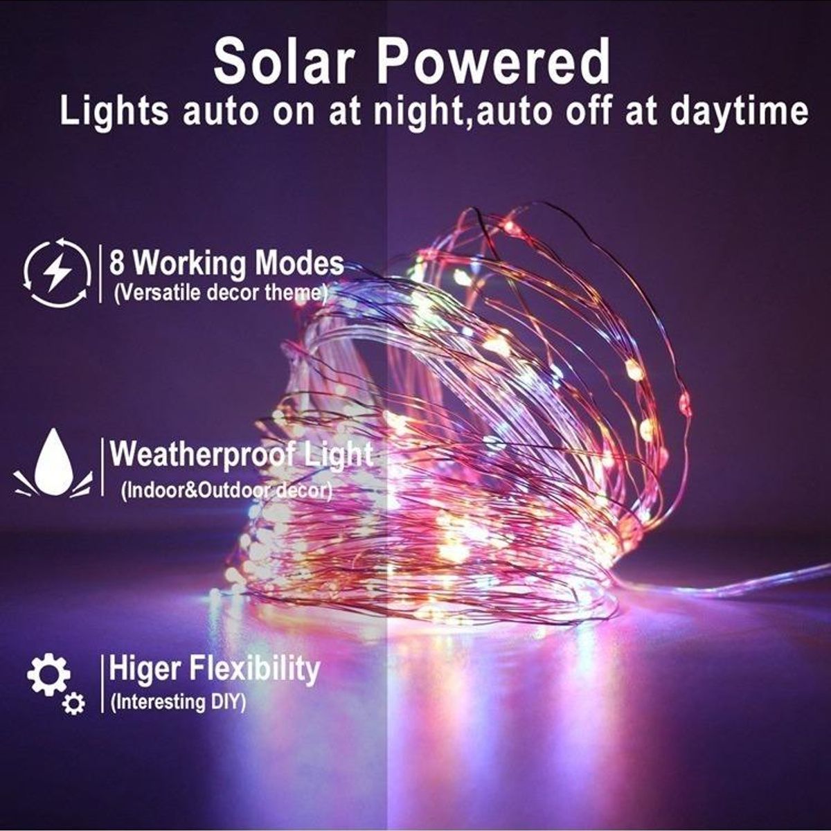 GENERICO - Guirnalda Solar LED de 22m con 200 Luces para Exterior