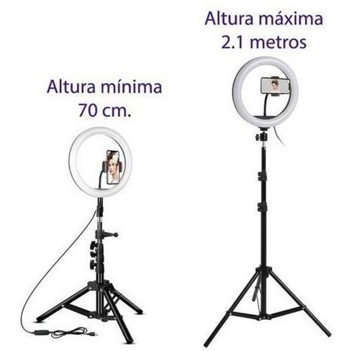 GENERICO - Aro de Luz LED Regulable de 26 cm con Trípode de 21 m