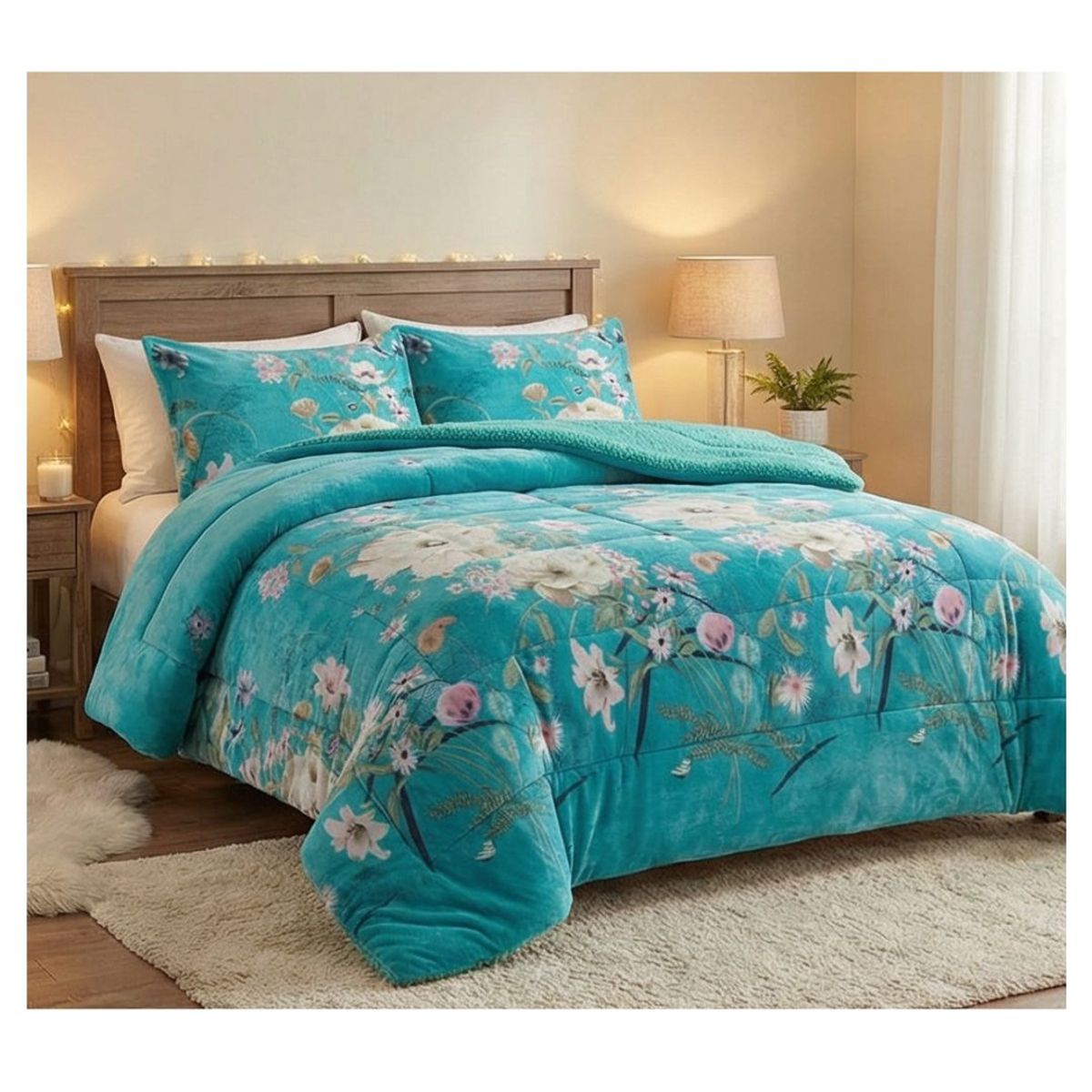 GENERICO - Cobertor Chiporro Invierno King - Celeste Flores M85