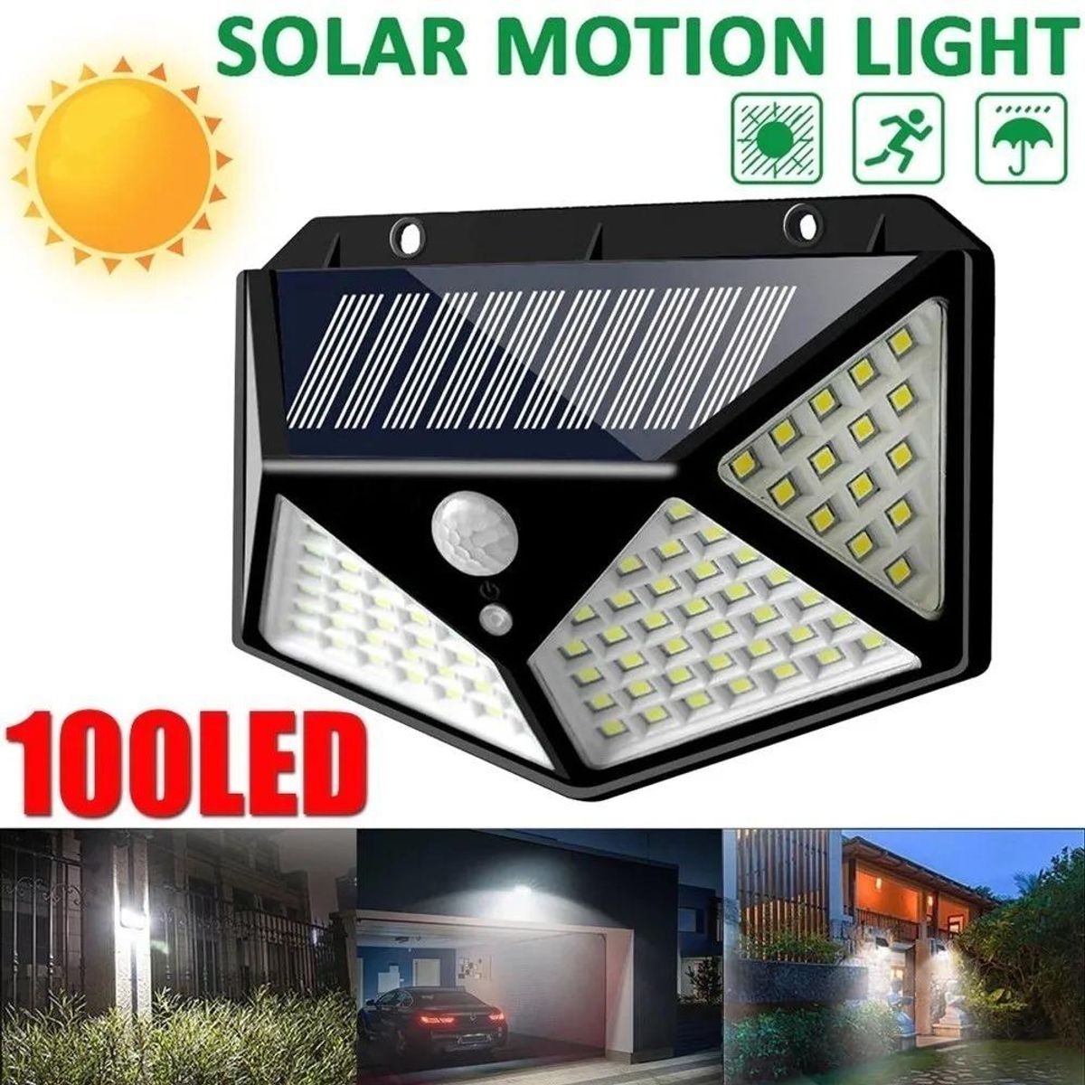 GENERICO - Foco Solar LED 100W con Sensor de Movimiento para Jardín
