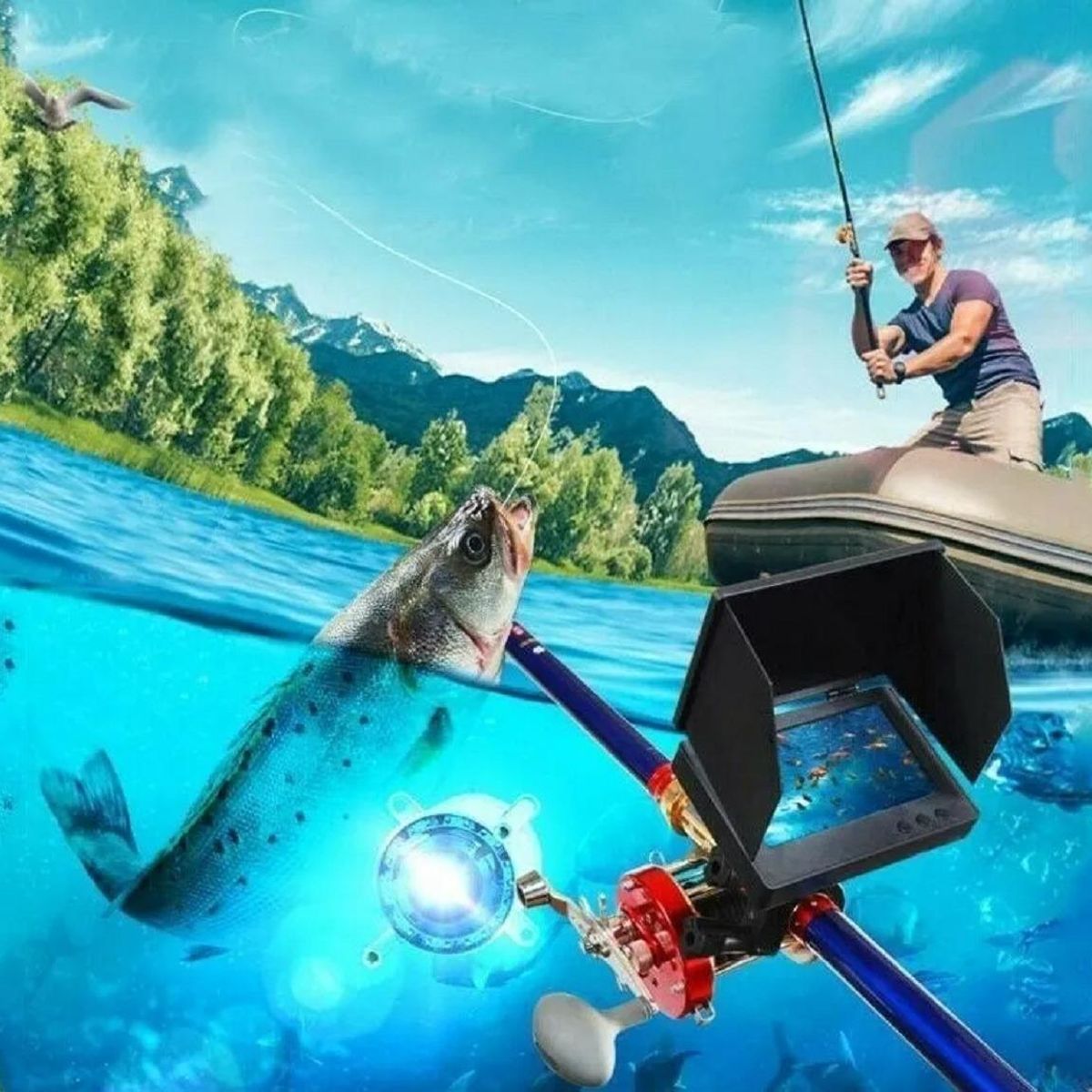 GENERICO - Cámara HD 43" para Cañas de Pescar con Soporte Ajustable