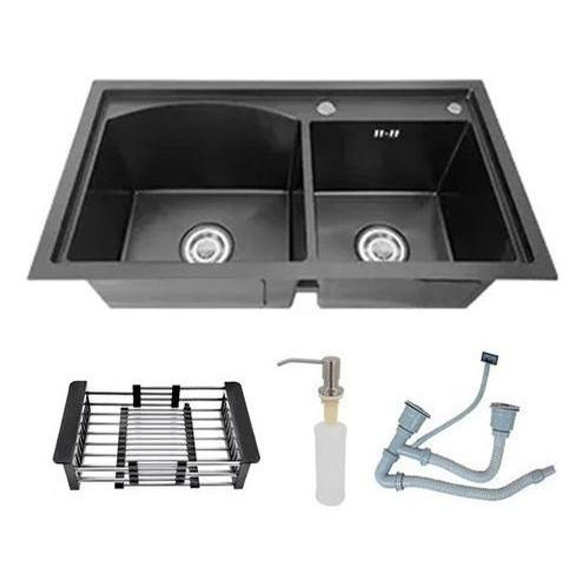 GENERICO - Lavaplatos Doble de Acero Inoxidable 78x43 con Rejilla Negra