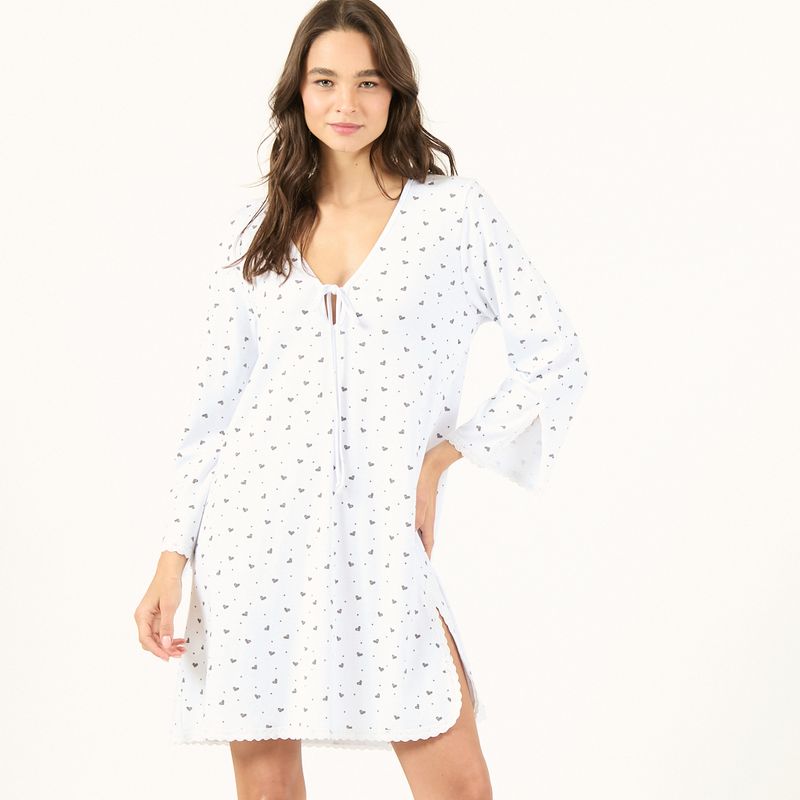BARBIZON - Camisa de Dormir Cleo Manga Larga Blanco Estampado