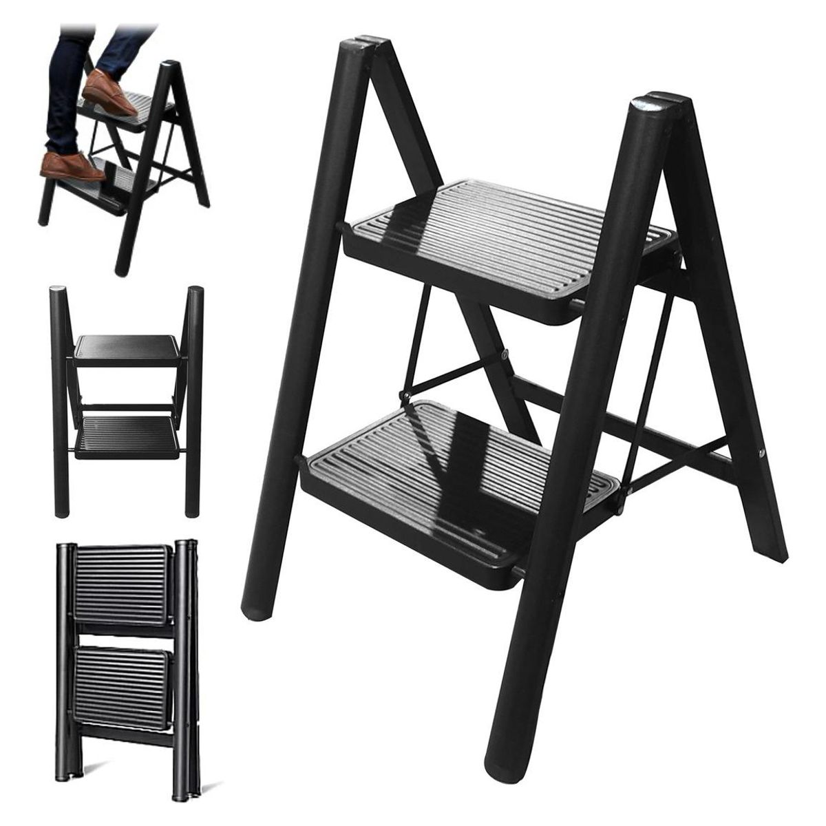 GENERICO - Escalera Banqueta Plegable de 2 Peldaños y Metal Resistente