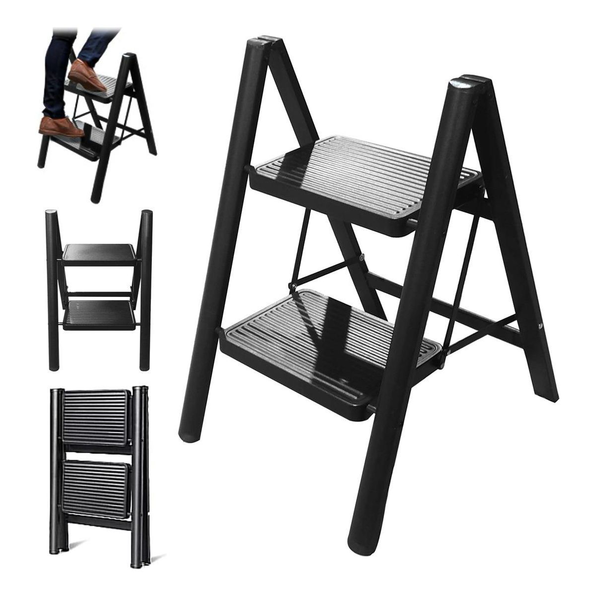 GENERICO - Escalera Banqueta Plegable de 2 Peldaños y Metal Resistente