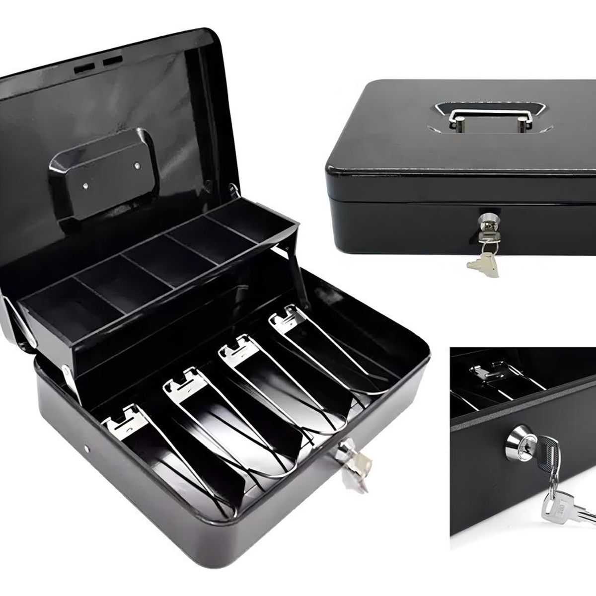 GENERICO - Caja Organizadora de Dinero Negra con Llave de Seguridad