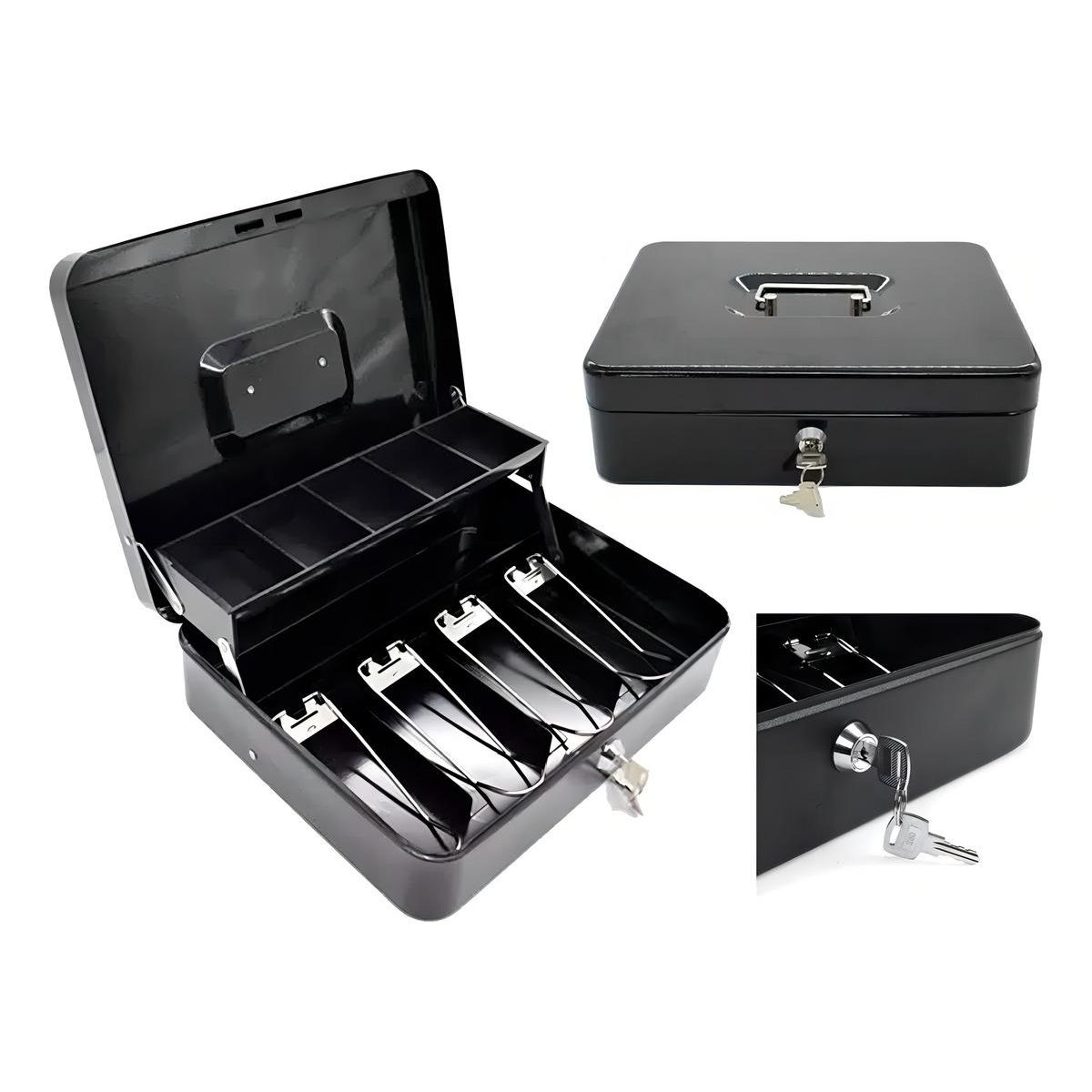 GENERICO - Caja Organizadora de Dinero Negra con Llave de Seguridad