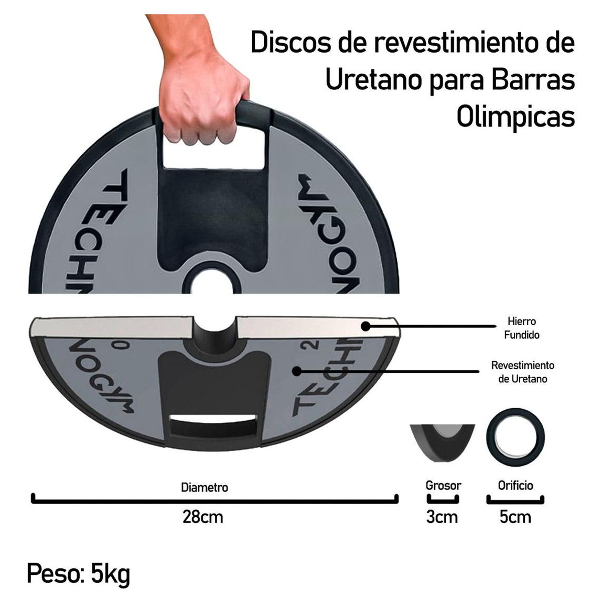 GENERICO - Pack de 2 Discos Olímpicos Engomados de 5kg cada uno