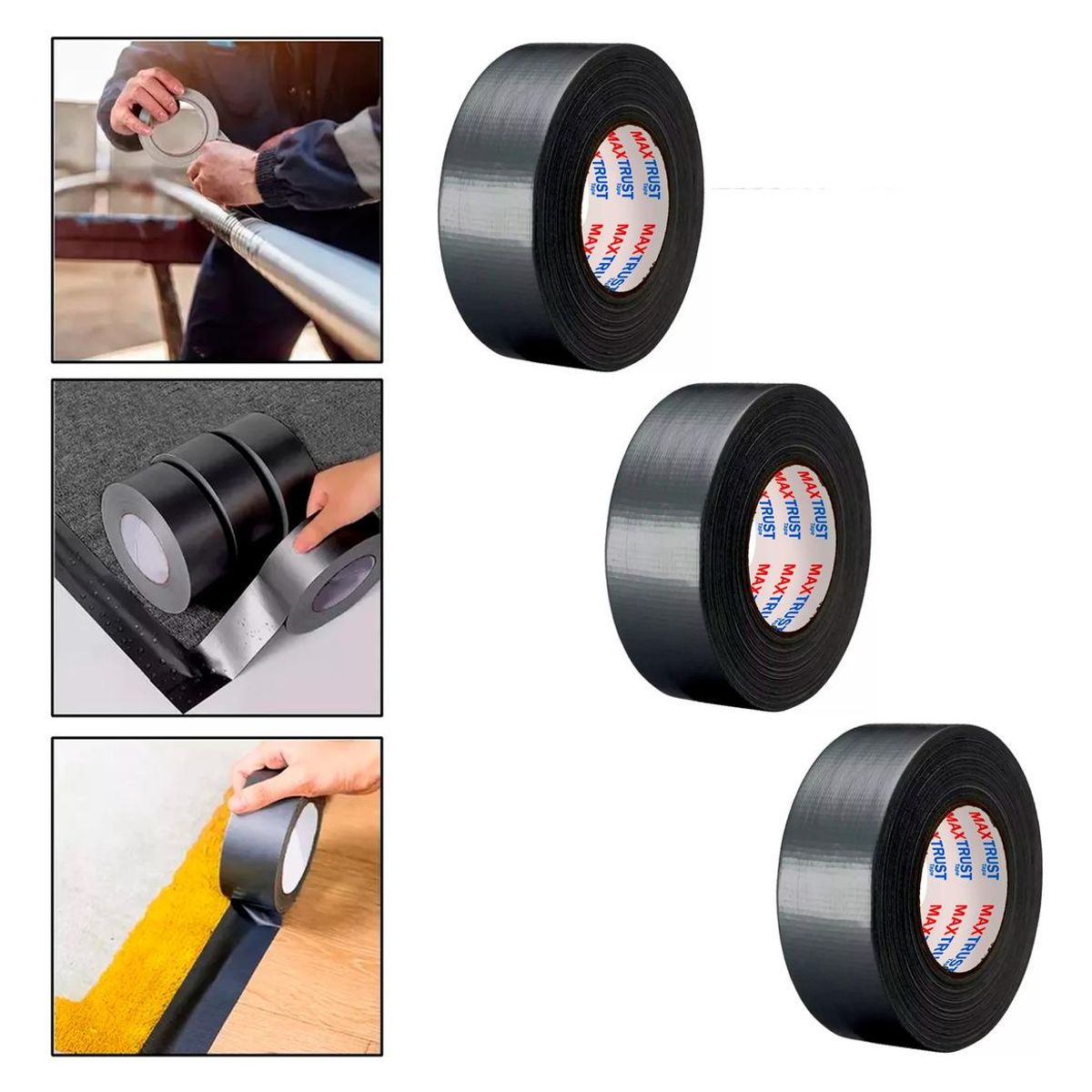 GENERICO - Pack de 3 Cintas Adhesivas Multiuso 5cm x 50m Negras