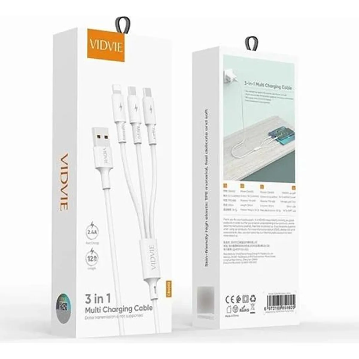 GENERICO - Cargador Triple 3 en 1 Micro Tipo C y Lighting Blanco