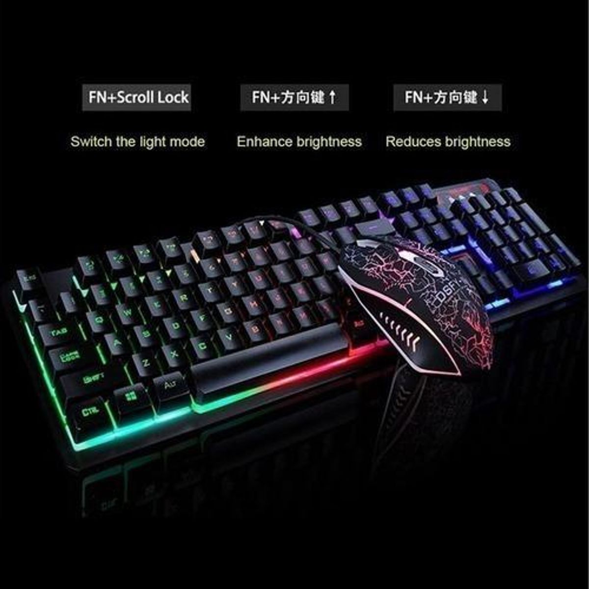 GENERICO - Teclado y Mouse Gamer Ergonómico con Luces RGB