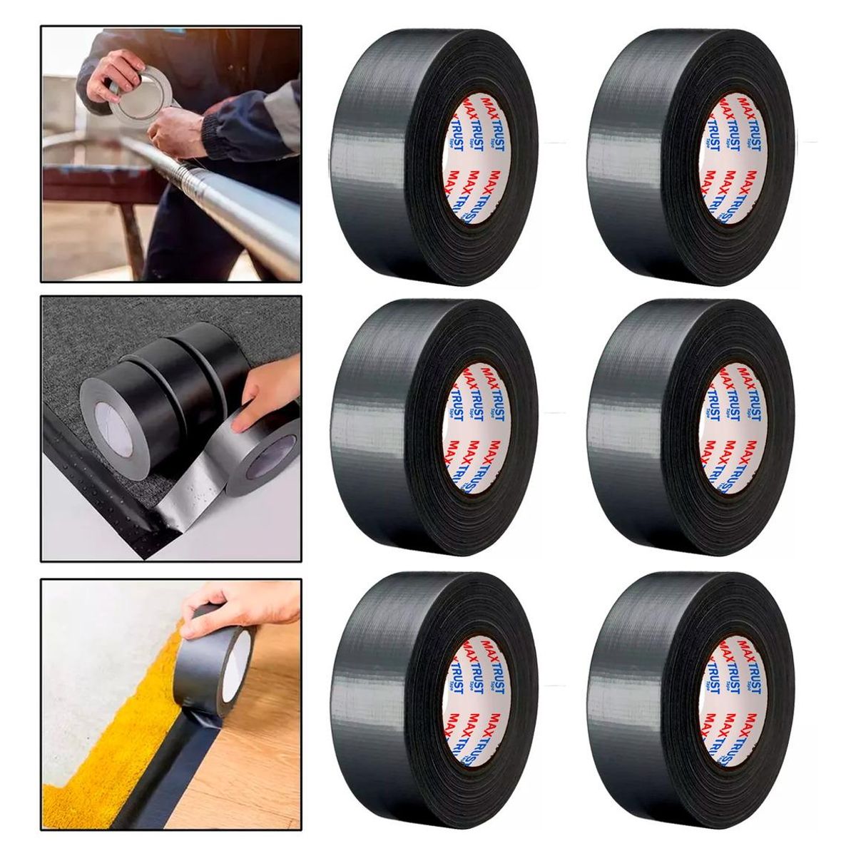 GENERICO - Pack de 6 Rollos de Cinta Adhesiva Multiuso 5cm x 50m Negra