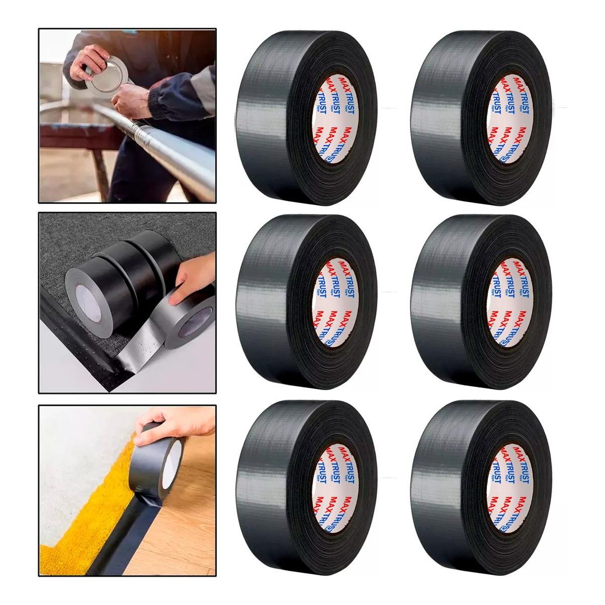 GENERICO - Pack de 6 Rollos de Cinta Adhesiva Multiuso 5cm x 50m Negra