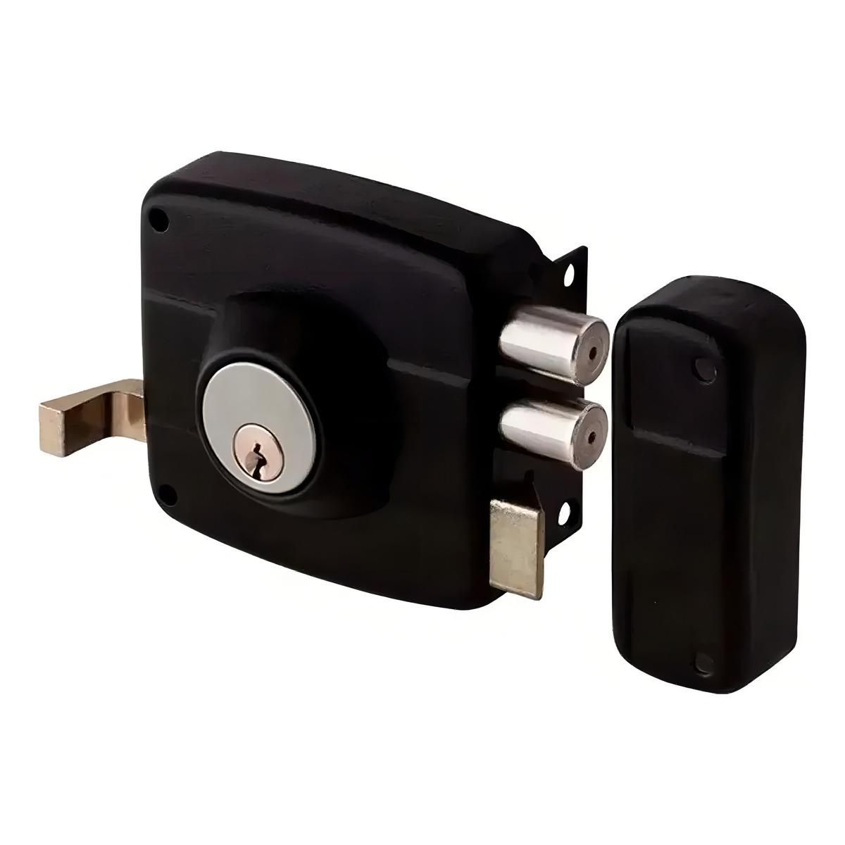 GENERICO - Cerradura Doble Cerrojo con Cilindro para Puerta Negra