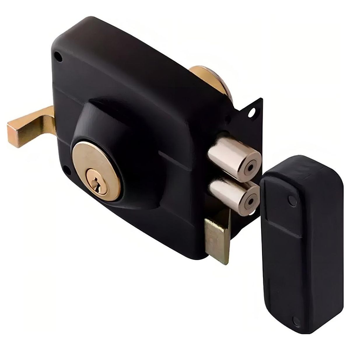 GENERICO - Cerradura Doble Cerrojo con Cilindro para Puerta Negra