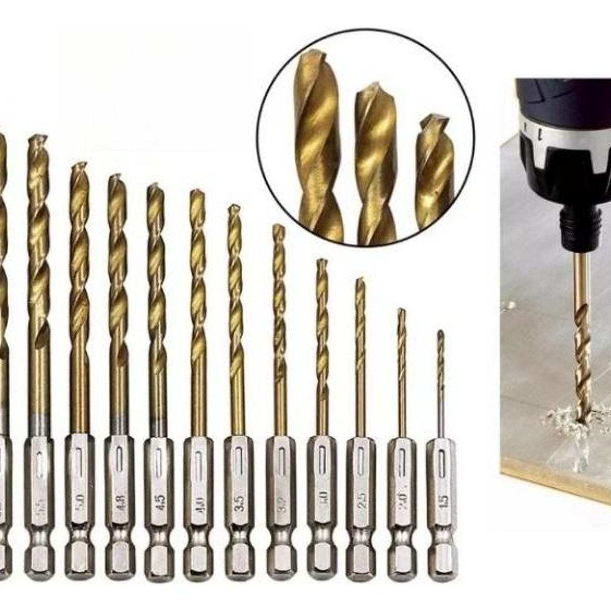 GENERICO - Juego de 13 Brocas HSS Titanio Hexagonales para Metal y Madera