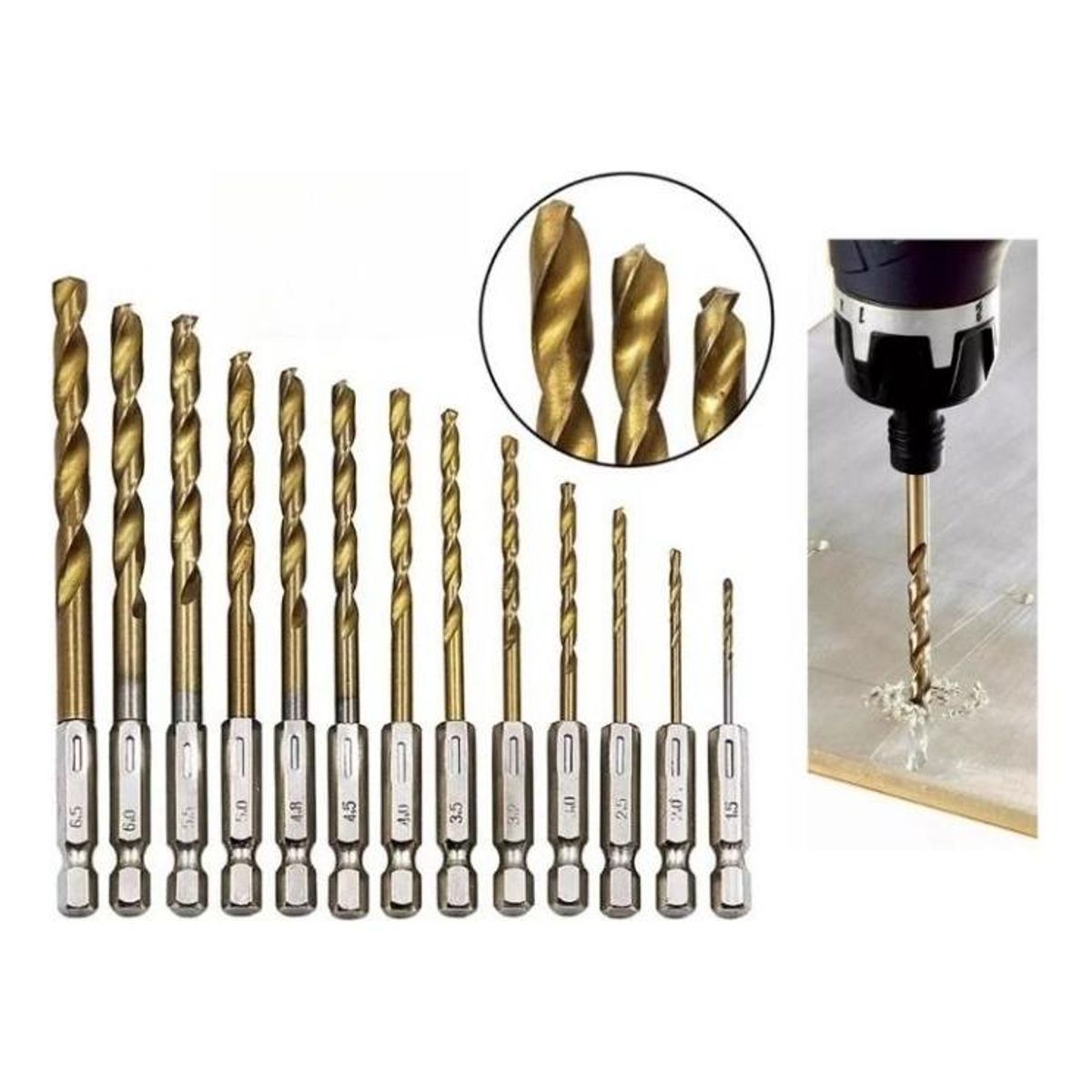 GENERICO - Juego de 13 Brocas HSS Titanio Hexagonales para Metal y Madera