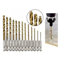 GENERICO - Juego de 13 Brocas HSS Titanio Hexagonales para Metal y Madera