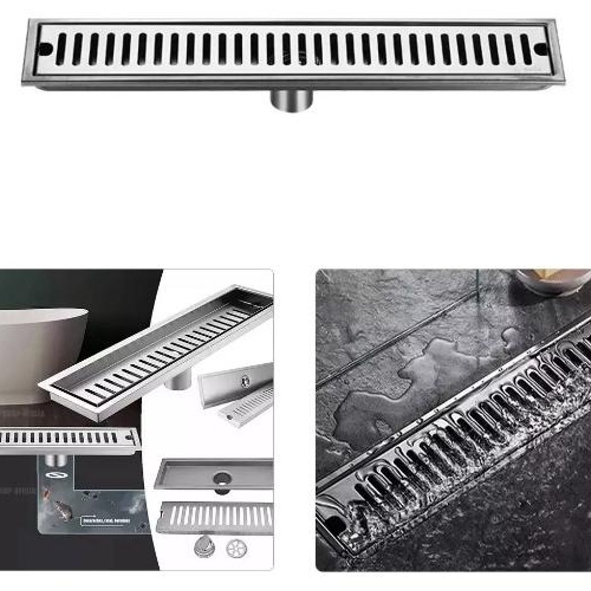 GENERICO - Rejilla de Acero Inoxidable para Drenaje de Ducha 10x40cm