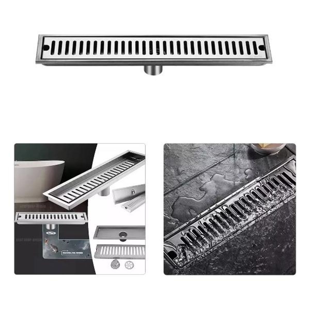 GENERICO - Rejilla de Acero Inoxidable para Drenaje de Ducha 10x40cm