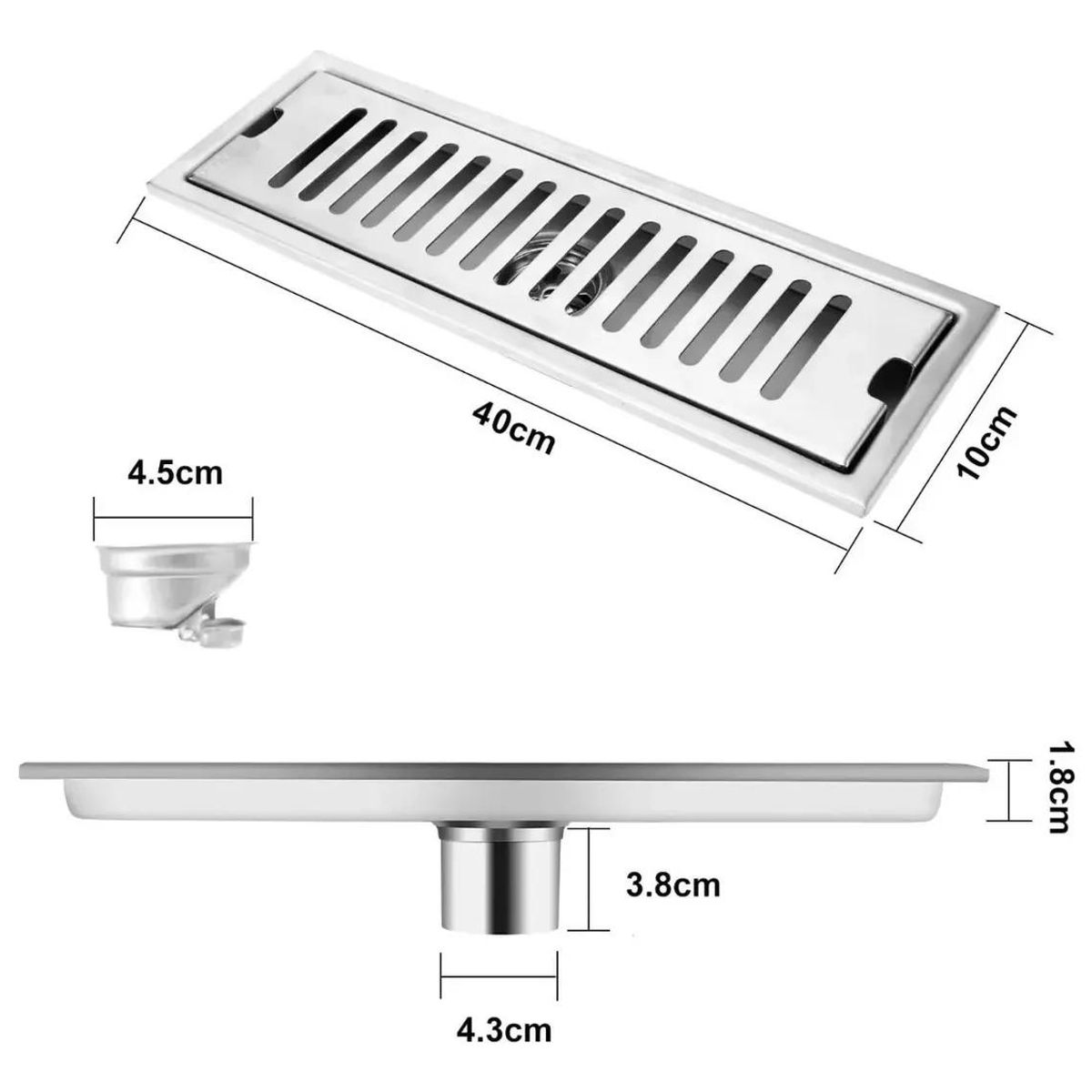 GENERICO - Rejilla de Acero Inoxidable para Drenaje de Ducha 10x40cm