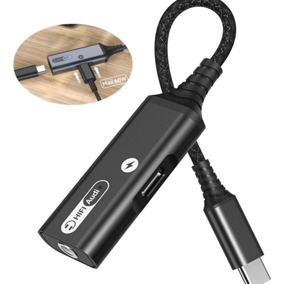 GENERICO - Adaptador USB Tipo C a Jack 35mm con Carga Rápida